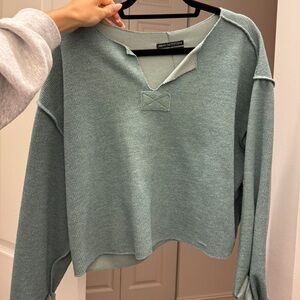 Urban Outfitters Sage Green Waffle Knit Long Sleeve Top